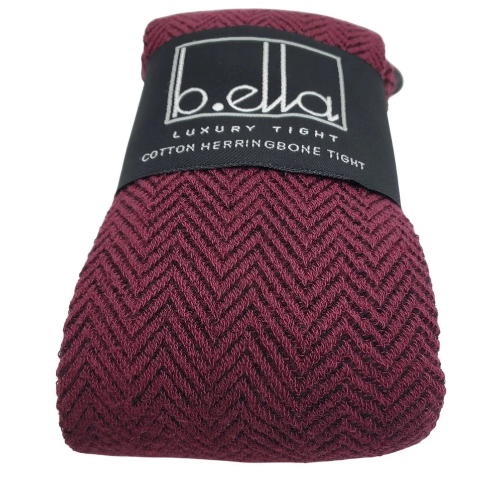 Burgundy Cotton Tights Tall Herringbone Opaque Red Wine B.ella New T Warm Cozy